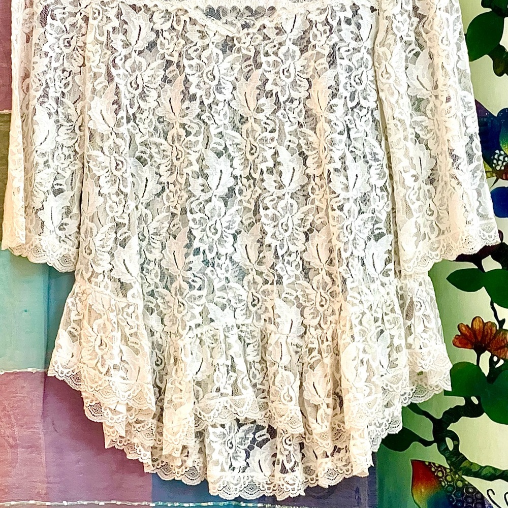 🌺🎉HP🎉🌺 NWOT Free People Gorgeous Floral Lace Peasant Top - Picture 3 of 14